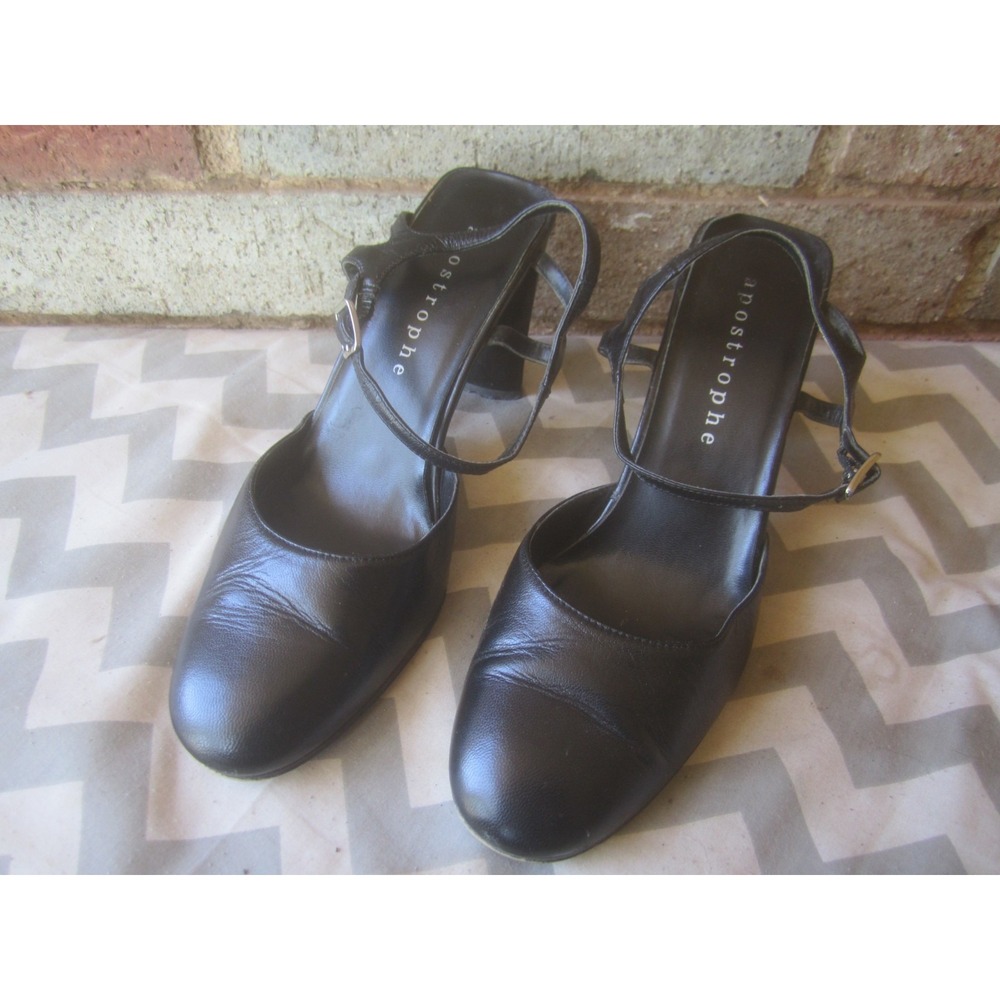 Apostrophe Sandals Womens 6.5 Black Closed Toe Slide On Ankle Strap Block Heel